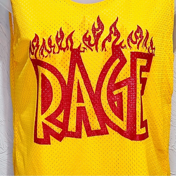 Women's Yellow Mesh Basketball Football Jersey Tank Rage y2k Flame Print Size S - Picture 4 of 7